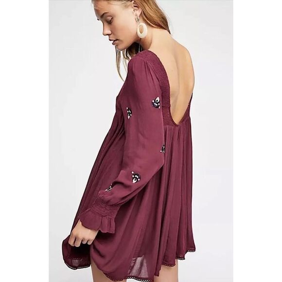 Free People Mohave Plum Embroidered Woven Mini Dress Size Small - Picture 3 of 10